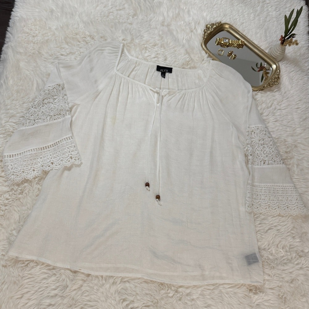 ALYX White Boho Peasant Blouse Lace Sleeve Cottagecore Romantic Top Size XL
